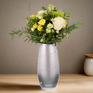 Diamante | Silver Barrel Vase with Swarovski® Crystals | 25 cm