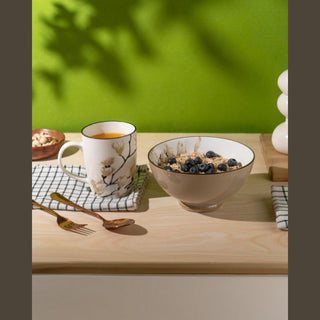 Takisso | Breakfast Set Porcelain Bowl & Mug Set | Set of 3 | Microwave & Dishwasher Safe