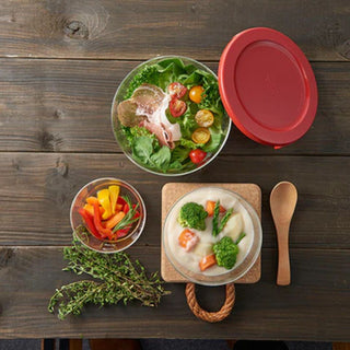 Hario | Heatproof Glass Container Set | 250ml & 600ml | 3-Piece Food Storage Set | Red
