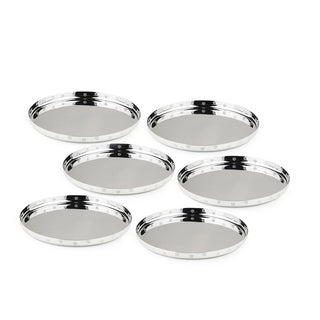 Arttdinox | Polka Flower Thali Set of 6 by Jindal Stainless | Stainless Steel | Silver | Set of 6