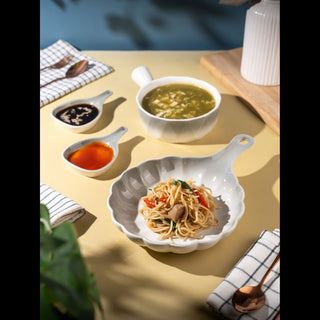 Takisso | Grey Serving Set | Porcelain Serving Bowls & Dip Dishes | 4 Pieces | Microwave & Dishwasher Safe