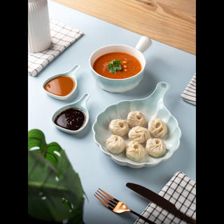 Takisso | Porcelain Serving Set | 4 Piece Serving Bowl & Dip Dish Set | Microwave & Dishwasher Safe