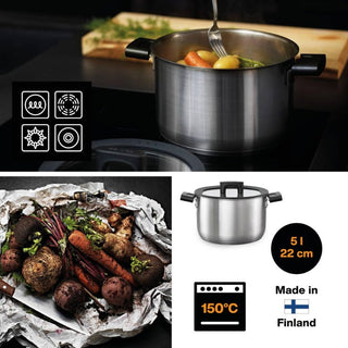 Fiskars | Face Stainless Steel Casserole | 5L | 22 cm | With Lid