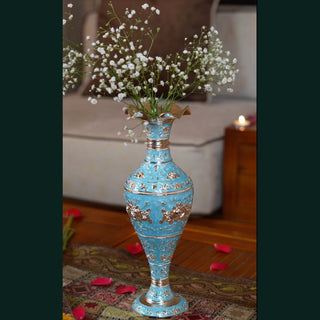 Āvaas | Raasa - Floral Flower Vase |Blue & Silver  | 1Pc