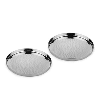 Arttdinox | Polka Snack Plate by Jindal Stainless | Stainless Steel | Silver | Set of 2