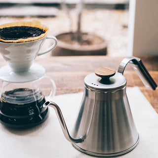Hario | V60 Drip Kettle Wood | 800ml | Stainless Steel & Natural Wood | Hairline Silver
