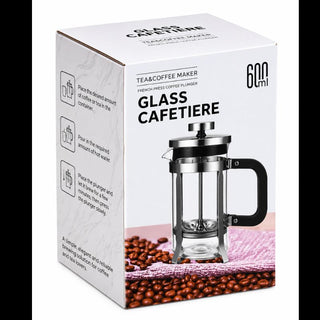 AltVibes | Glass French Press Coffee Maker | 600 ml | Stainless Steel Plunger | Black | 1 Pc
