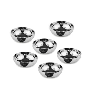 Arttdinox | Polka Flower Dahi Bhalla Katori by Jindal Stainless | Stainless Steel | Silver | Set of 6