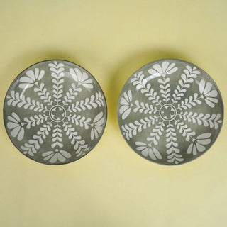 Takisso| Rana - Floral Quarter Plate | Porcelain | Greenish Grey | 850 ml | Set of 2