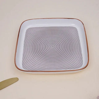 Takisso| Trovo Square Snack Plate | Ceramic | White & Purple | Set Of 6