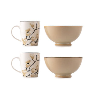 Takisso | Breakfast Set Porcelain Bowl & Mug Set | Set of 3 | Microwave & Dishwasher Safe