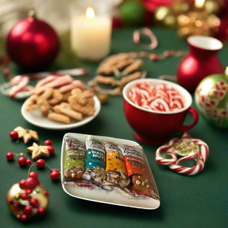 Festive Fusion: White Fujitake Plate & Gourmet Nutty Treats Set (Set of 4)