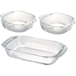 Hario | Heatproof Toaster Plate Set | 400ml & 900ml | 3-Piece Glass Baking & Serving Dish Set