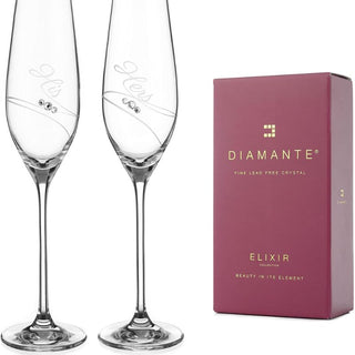 Diamante | Swarovski Crystal Champagne Flutes with "His & Hers" Etched |210 ml | Set of 2