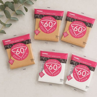 Hario | V60 Paper Filter Combo | Size 02 | 3 Brown + 2 White |  500 Sheets Pack 5 Combo