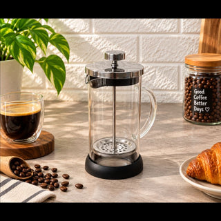 AltVibes | Glass French Press Coffee Maker | 600 ml | Stainless Steel Plunger | Black | 1 Pc
