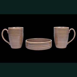 Fujitake Laps Series | 2 Mugs & 1 Bowl Set | Burnt Sienna | Set of 3