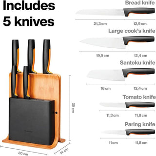 Fiskars | Functional Form Knife + Block Bamboo | 5 pcs FSC