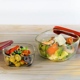 Hario | Heatproof Glass Container Set | 250ml & 600ml | 3-Piece Food Storage Set | Red