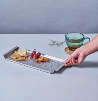 Arttdinox | Ikat Tray Large Matt Finish by Jindal Stainless | Serving Tray | Silver