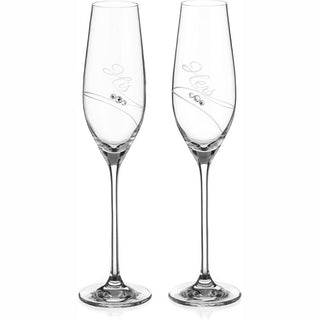 Diamante | Swarovski Crystal Champagne Flutes with "His & Hers" Etched |210 ml | Set of 2