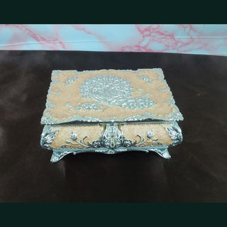 Rohini - Peacock Jewellery Box with Latch Medium  | Peach & Silver | 1Pc