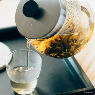 Hario | Glass Jumping Leaf Tea Pot | 600ml | Heatproof Glass Teapot | Stainless Steel Strainer