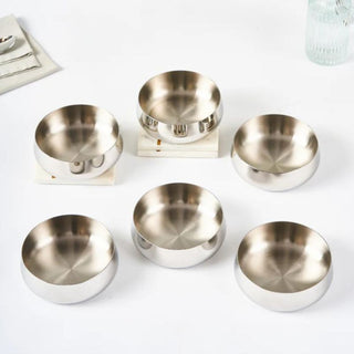 Arttdinox | Deco Line Dahi Bhalla Katori  by Jindal | Stainless Steel | Silver| Set of 6