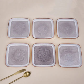Takisso| Trovo Square Snack Plate | Ceramic | White & Purple | Set Of 6