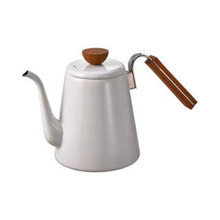 Hario | Bona Enamel Coffee Drip Kettle | 800ml | White Enamel & Wooden Handle | Induction Compatible