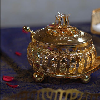 Āvaas | Kuber - Sugar Candy Bowl with Glass Container | Golden | 1 Pc