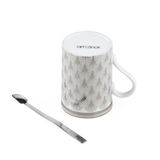 Arttdinox | Platinum Mug with Stirrer | Stainless Steel | Set of 2