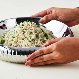 Arttdinox | Flute Rice Platter by Jindal | Stainless Steel | Silver