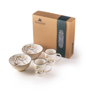 Takisso | Breakfast Set Porcelain Bowl & Mug Set | Set of 3 | Microwave & Dishwasher Safe