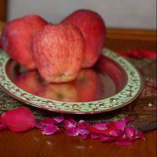 Āvaas | Tulsi - Large Floral Oval Tray | Green & Silver | 1Pc