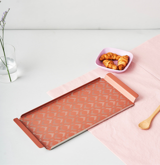 Arttdinox | Ikat Tray Large Pink by Jindal | Stainless Steel | Silver