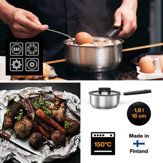 Fiskars | Face Stainless Steel Saucepan | 1.8L | 18 cm | With Lid