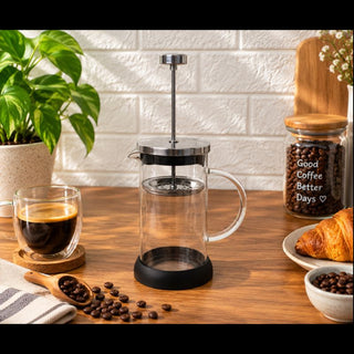 AltVibes | Glass French Press Coffee Maker | 600 ml | Stainless Steel Plunger | Black | 1 Pc