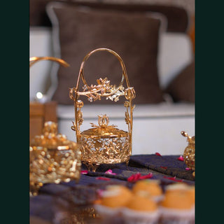 Āvaas | Kuber - Diamaond Knob Sugar Candy Bowl with Glass Container  | Golden | 1 Pc