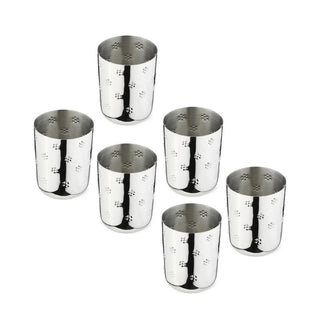 Arttdinox | Polka Flower Tumbler by Jindal | Stainless Steel | Silver |Set of 6