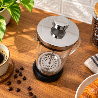 AltVibes | Glass French Press Coffee Maker | 600 ml | Stainless Steel Plunger | Black | 1 Pc