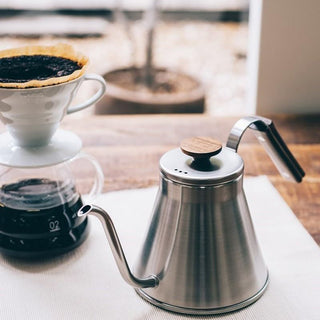Hario | V60 Drip Kettle Wood | 800ml | Stainless Steel & Natural Wood | Hairline Silver