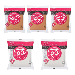 Hario | V60 Paper Filter Combo | Size 02 | 3 Brown + 2 White |  500 Sheets Pack 5 Combo