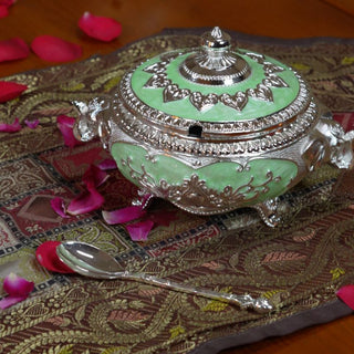 Āvaas | Tulsi - 3D Elephant Sugar Candy Dish Gift Box| Green & Silver  | 1Pc