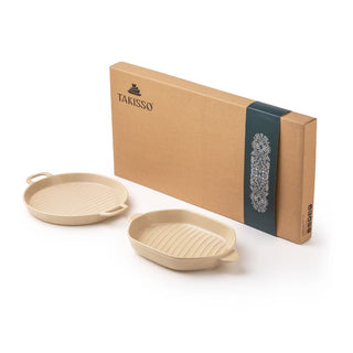 Takisso | Coffee Serving Set | Porcelain Grill Platters | Set of 2 | Microwave & Dishwasher Safe