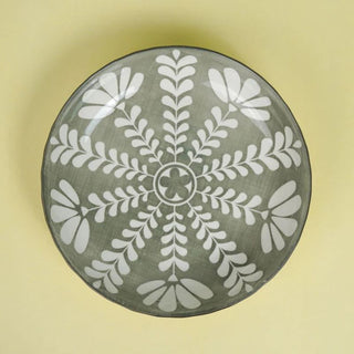 Takisso| Rana - Floral Quarter Plate | Porcelain | Greenish Grey | 850 ml | Set of 2