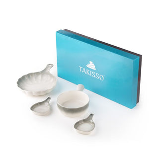 Takisso | Grey Serving Set | Porcelain Serving Bowls & Dip Dishes | 4 Pieces | Microwave & Dishwasher Safe