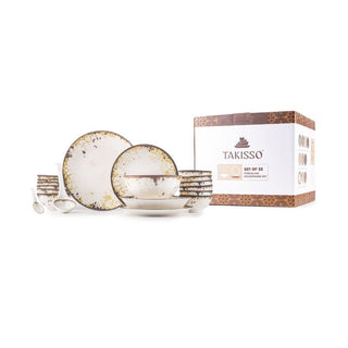 Takisso | Porcelain Dinner Set | 35 Pieces | Elegant Microwave & Dishwasher Safe Dinnerware