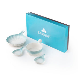 Takisso | Porcelain Serving Set | 4 Piece Serving Bowl & Dip Dish Set | Microwave & Dishwasher Safe