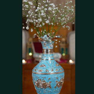 Āvaas | Raasa - Floral Flower Vase |Blue & Silver  | 1Pc